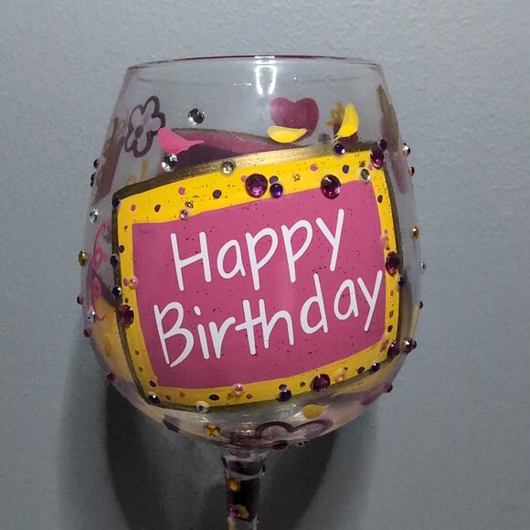 Lolita Birthday Girl Wine Glass In Case Enesco Bejeweled Hand Painted 22 oz - Picture 6 of 13